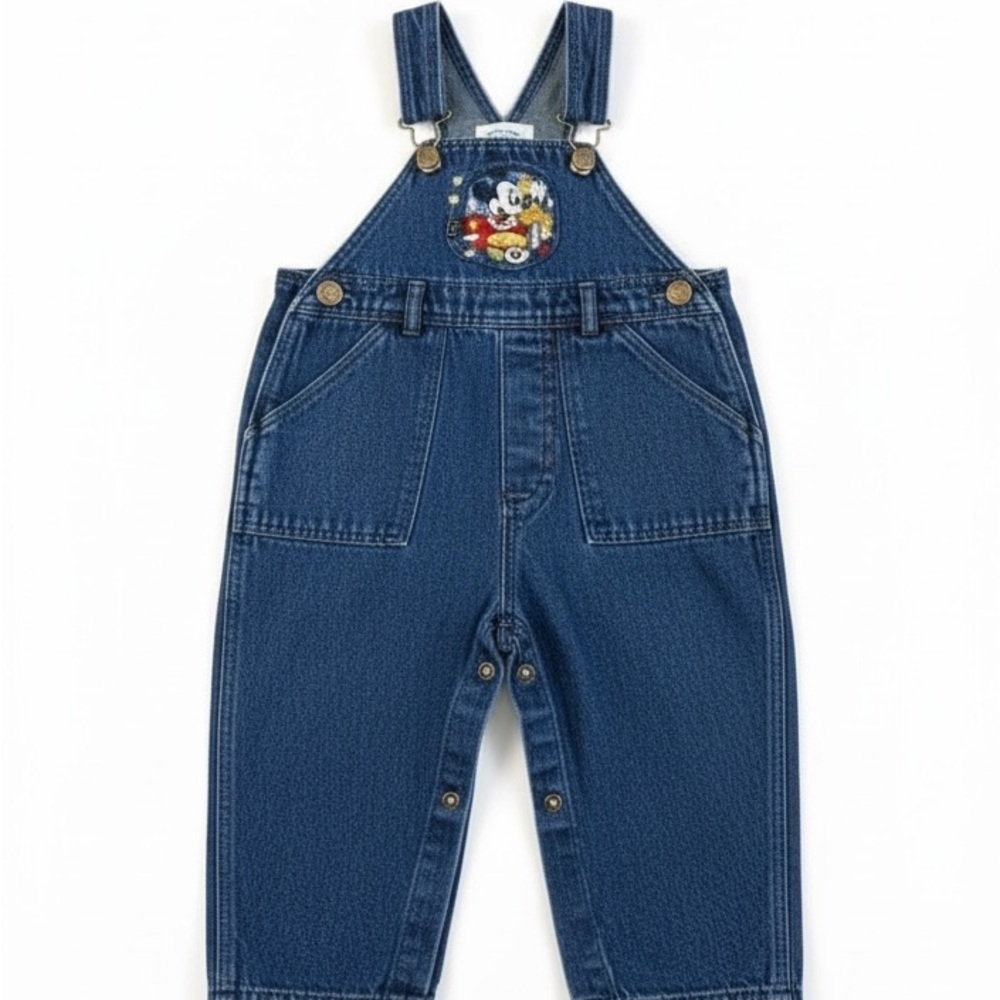 Vintage Disney Baby Mickey Denim Overalls 12 months Mickey Mouse Pluto Airplane